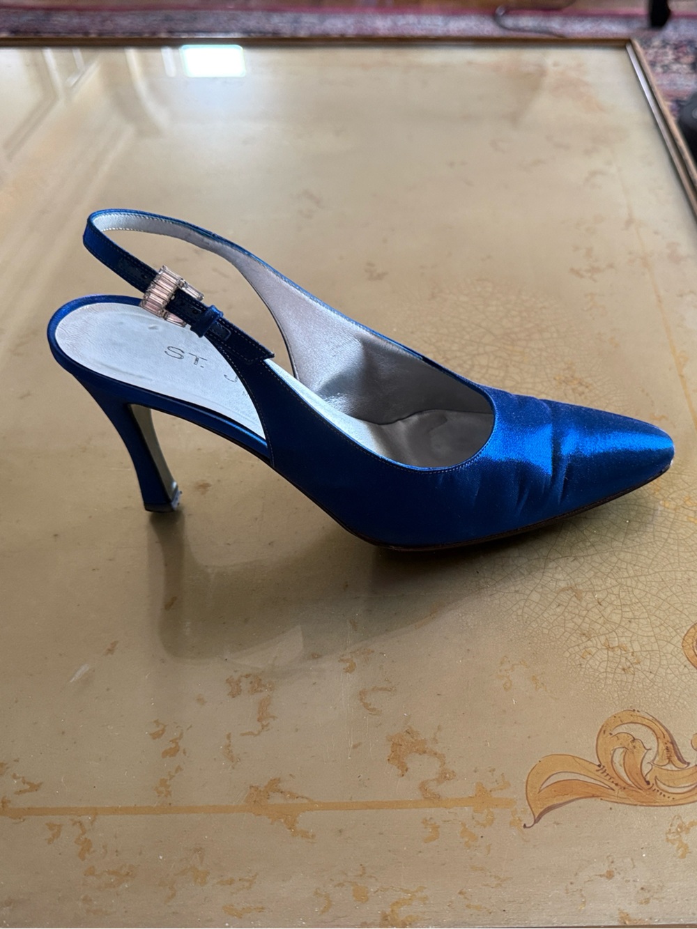 St. John Cobalt Blue Satin Slingback Pumps